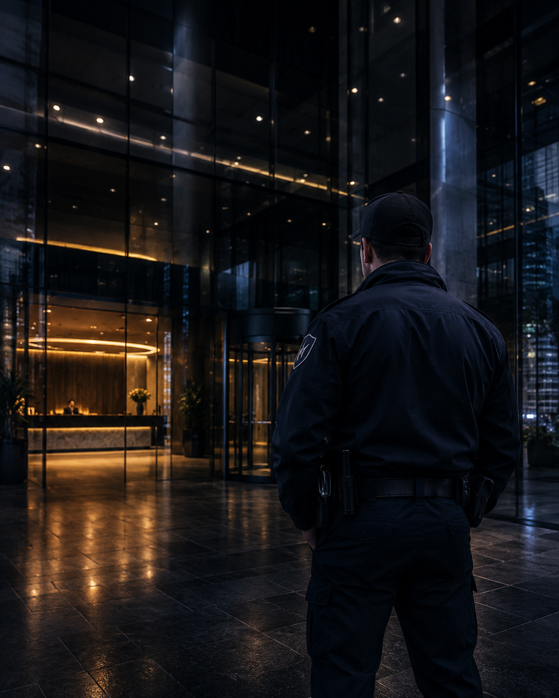 Security officer protecting a modern facility